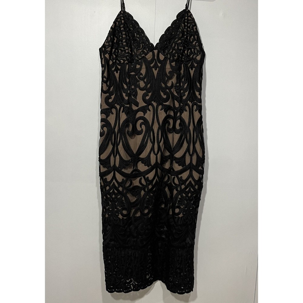 Bardot‎ Sheath Dress Womens 10 Midi Black Lace V-Neck Lined